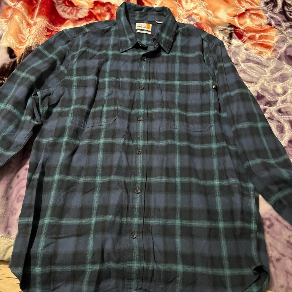Timberland Navy and Teal Checkered Shirt